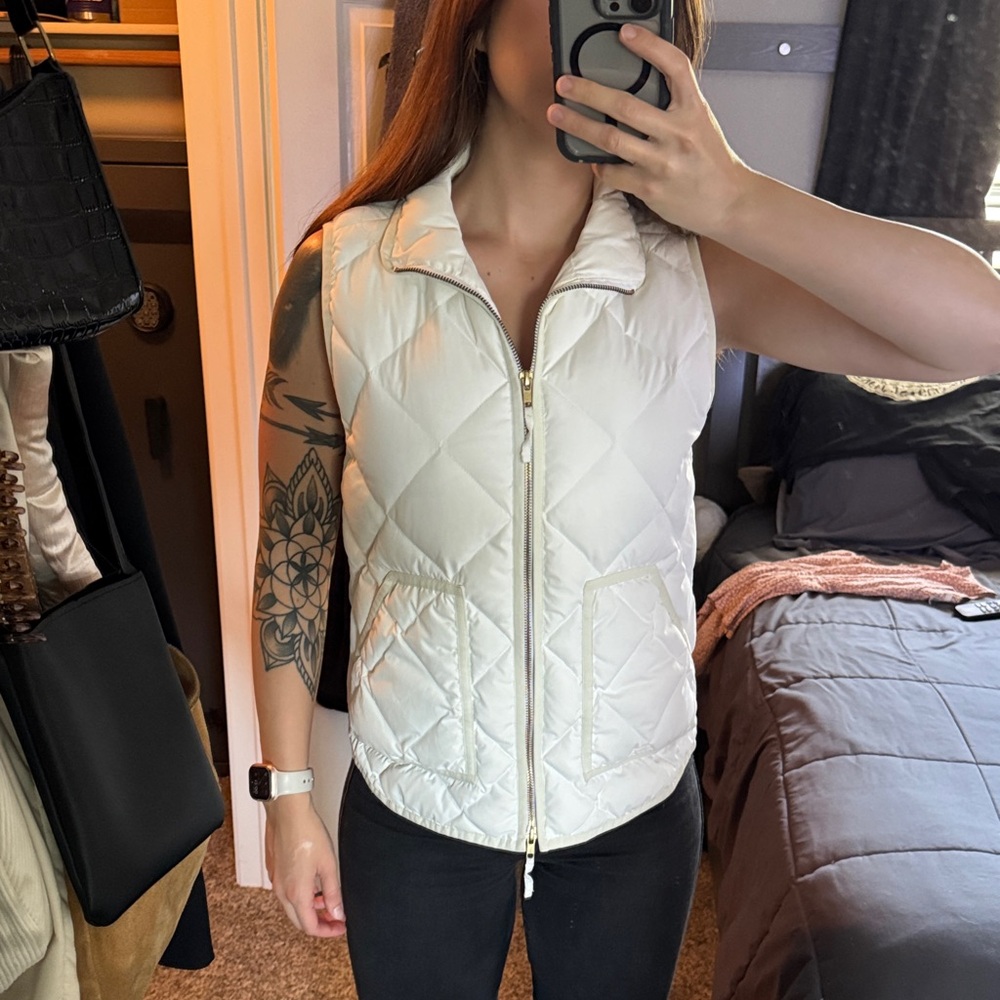White Quilted Zip-Up Vest